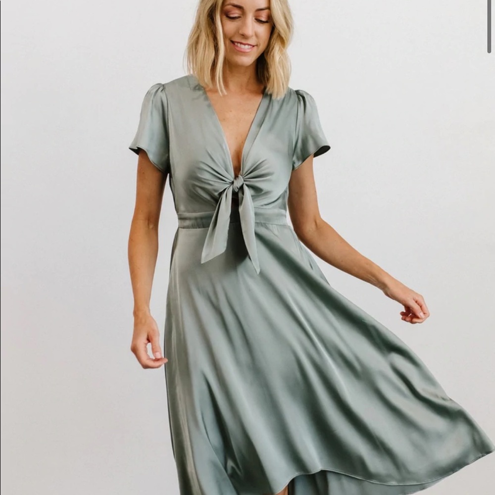 Baltic Born Poppy Satin MIDI Dress Eucalyptus Medium